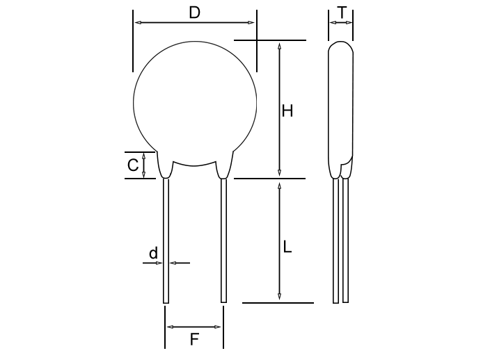 压敏电阻Hawtry10D471K 470V(423~517), 钳位电压775V, 385V/300V, 插件, P=7.5mm