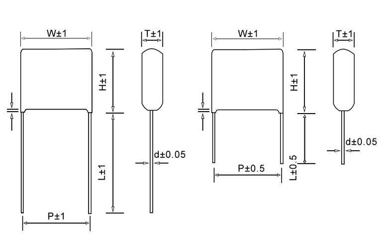 CBB21/CBB22金属化聚丙烯膜电容器105J400V 1μF±5% P=20mm